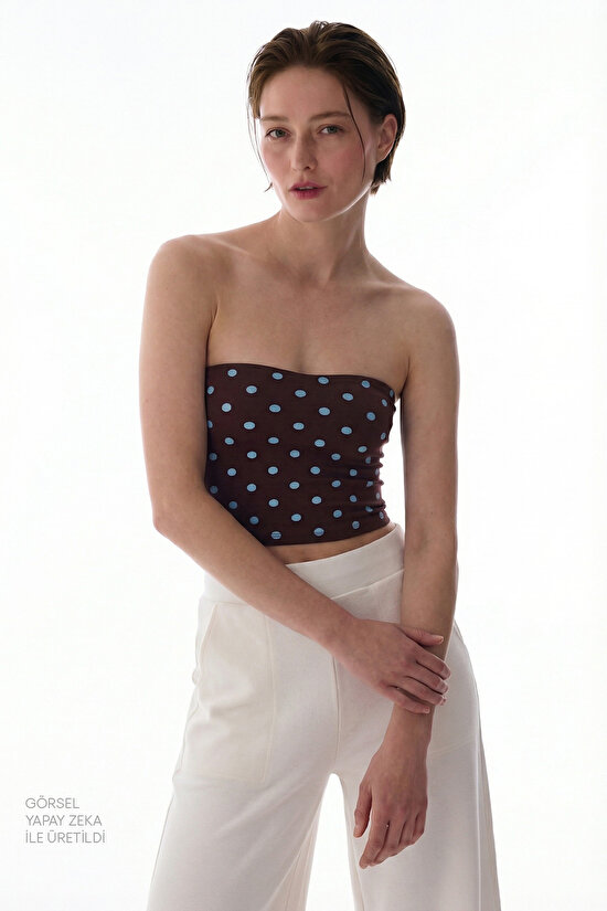 Puantiyeli Straplez Pamuklu Üst - 2