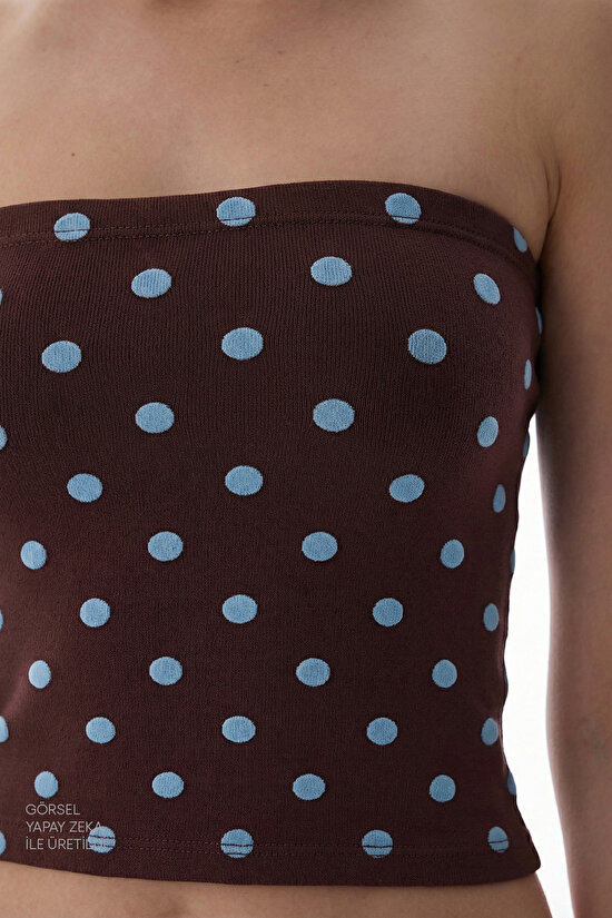 Puantiyeli Straplez Pamuklu Üst - 3