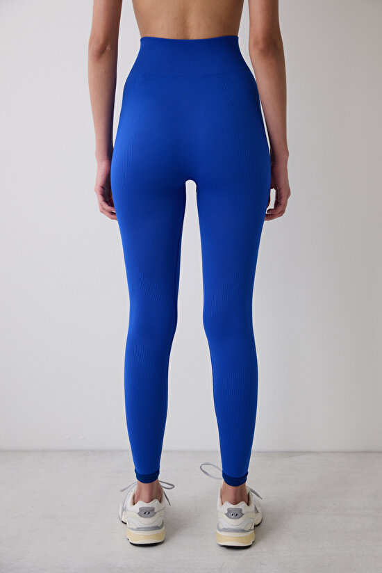 Sporty Contrast Seamless Saks Mavi Tayt - 4