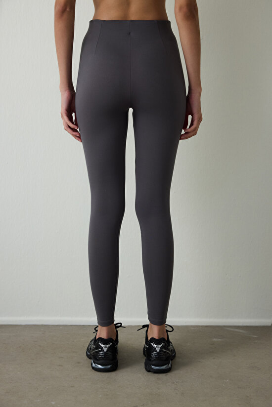 Anthracite High Waist Interlock Detail Slim Fit Leggings - 3