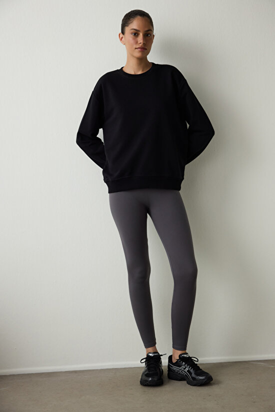 Anthracite High Waist Interlock Detail Slim Fit Leggings - 4