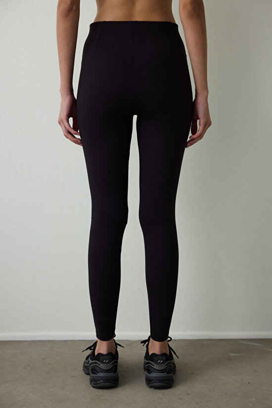 Black High Waist Detailed Tight Leggings - 3