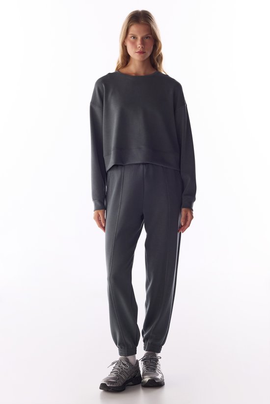 Gri Modal Şardonlu Bisiklet Yaka Sweatshirt - 2