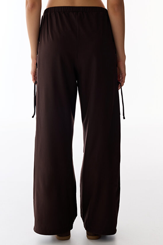 Dark Brown Hem Detail High-Waisted Pants - 4