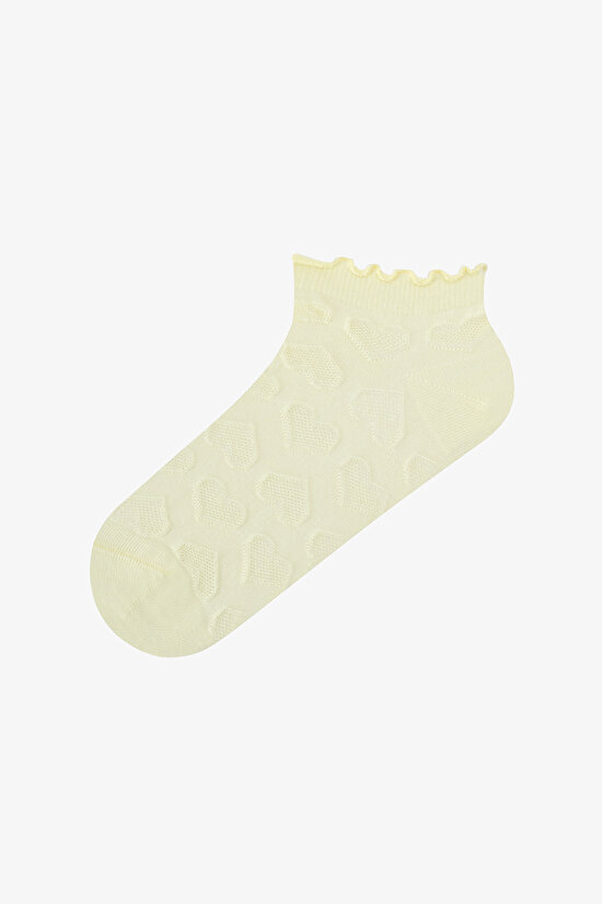 3 Çift Burun Dikişsiz Pamuklu Renkli Kendinden Kalp Desenli Fırfırlı Patik Çorap - 3