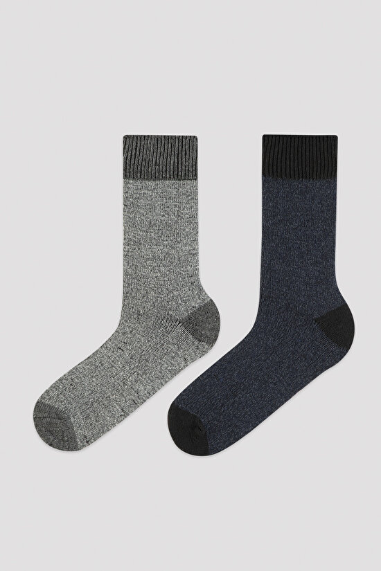 2'li Erkek Desenli Soket Çorap - 1