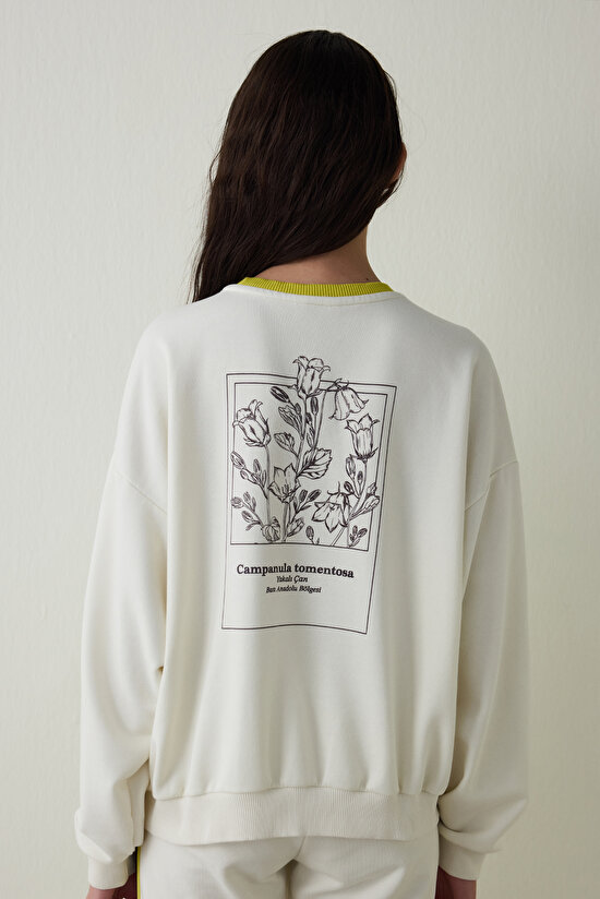 Light Beige Floral Patterned Collar Oversize Bell Sweatshirt - Inspired by Flora - 7