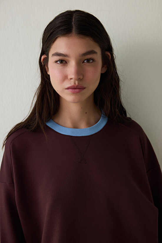 Brown Floral Patterned Collar Oversize Sweatshirt - Inspired by Flora - 4