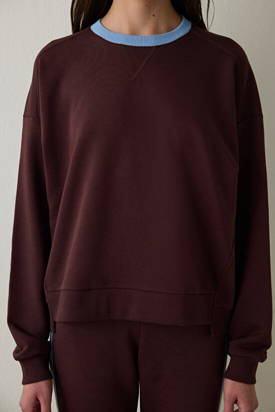 Brown Floral Patterned Collar Oversize Sweatshirt - Inspired by Flora - 5