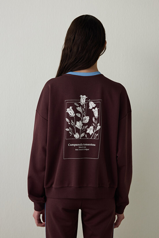 Brown Floral Patterned Collar Oversize Sweatshirt - Inspired by Flora - 7