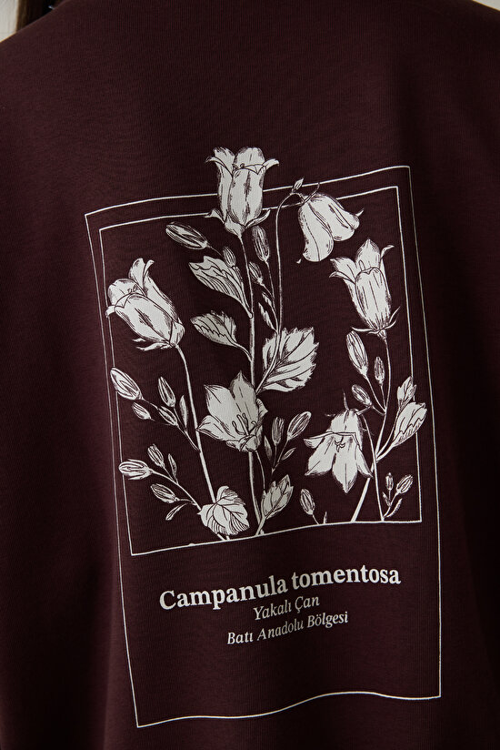 Brown Floral Patterned Collar Oversize Sweatshirt - Inspired by Flora - 8