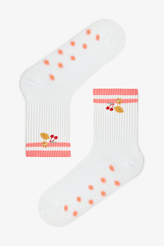 Beyaz - Multi Fruity Tennis 2'li Soket Çorap - 2