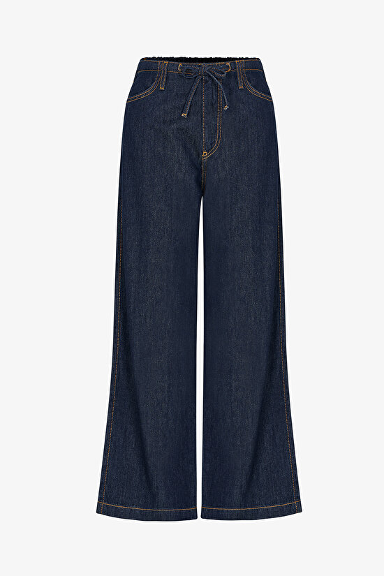 Dark Blue Denim Straight-Leg Pants - 3