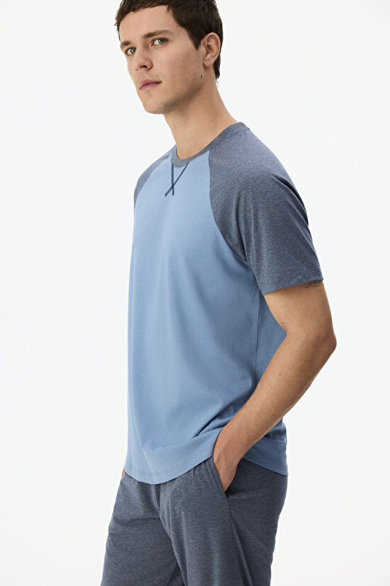 Erkek Tailored Blue Pantolon Kısa Kollu Pijama Takımı - 3