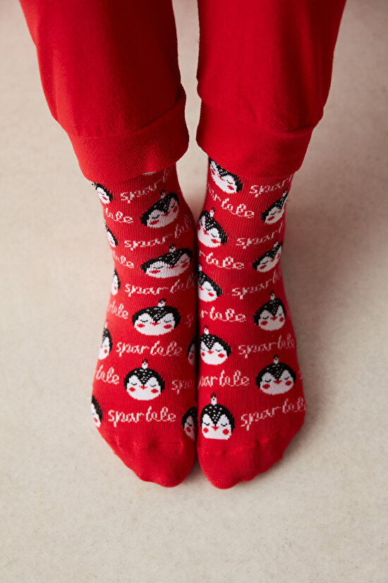 Girls Sparkle 2in1 Red Socket Socks - 1
