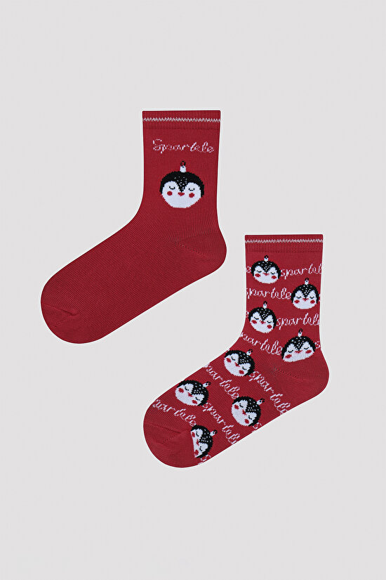 Girls Sparkle 2in1 Red Socket Socks - 2