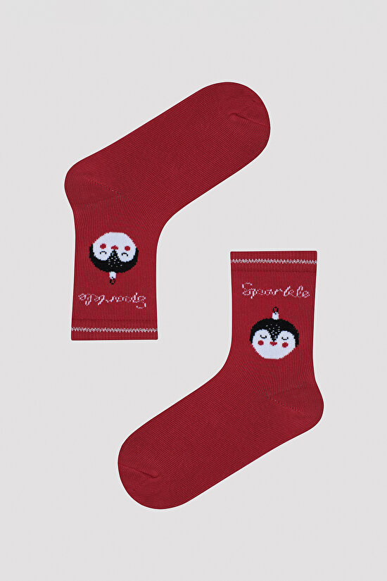 Girls Sparkle 2in1 Red Socket Socks - 3