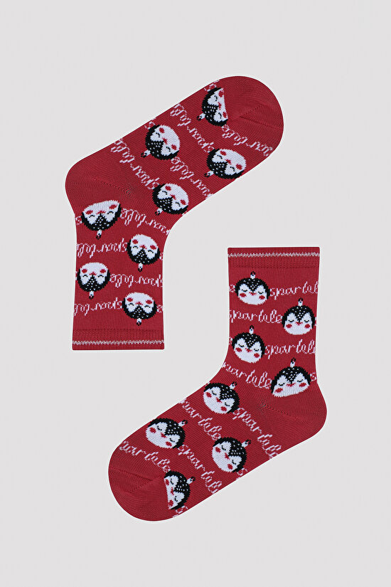 Girls Sparkle 2in1 Red Socket Socks - 4