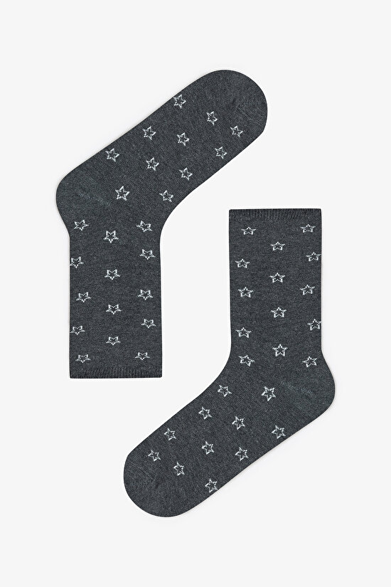 5 Çift Pamuklu Yıldız ve Puantiye Desenli Soket Çorap - 3