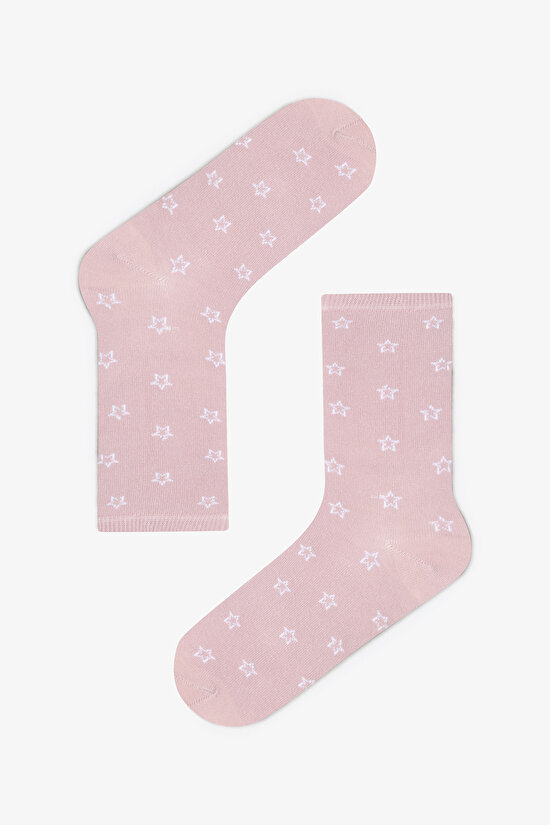 5 Çift Pamuklu Yıldız ve Puantiye Desenli Soket Çorap - 5