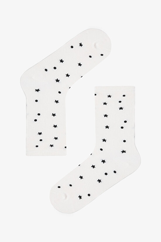 5 Çift Pamuklu Yıldız ve Puantiye Desenli Soket Çorap - 6