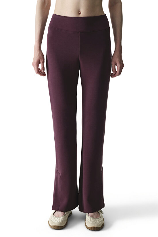 Burgundy Flare Slit Modal Pants - 5