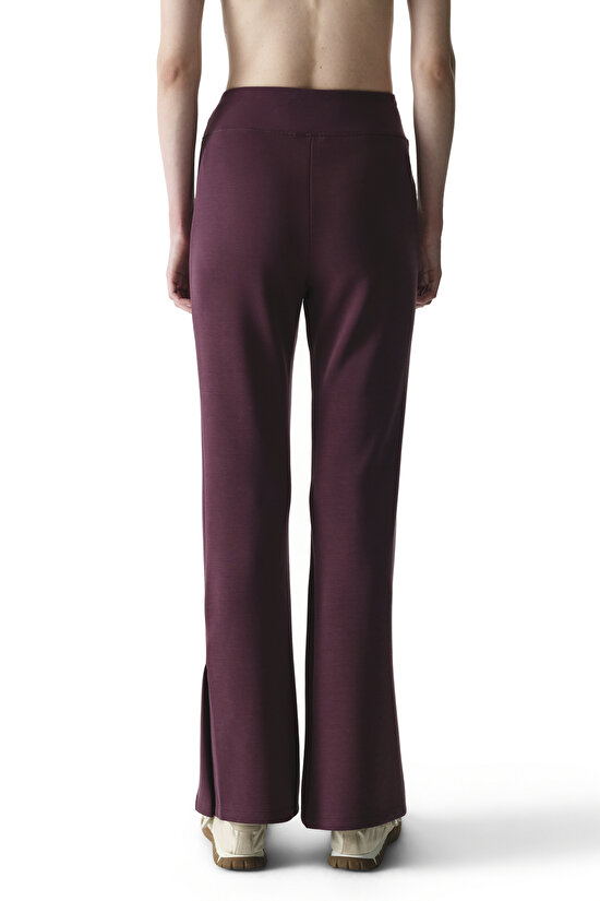 Bordo Side Split Modal Flare İspanyol Paça Pantolon - 3