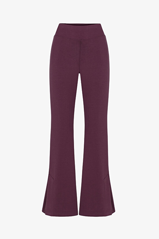 Burgundy Flare Slit Modal Pants - 7