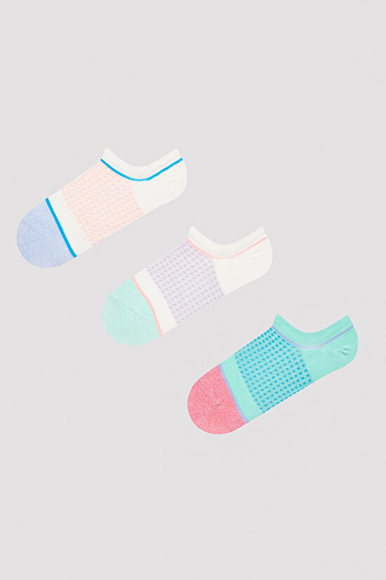 Geometric Design 3lü Sneaker Çorap - 1