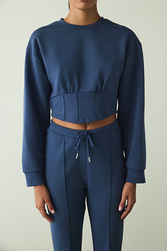 Indigo Belle Line Crew Neck Crop Sweatshirt - 3