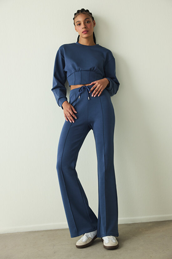 Indigo Belle Line Crew Neck Crop Sweatshirt - 6