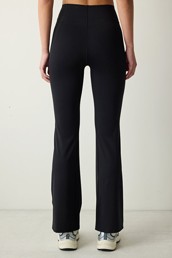 Siyah Yüksek Bel Bonding İspanyol Paça Cepli Tayt - 5