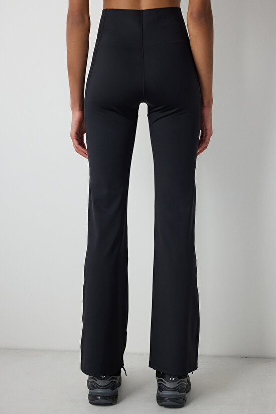 Siyah Yüksek Bel Bonding İspanyol Paça Cepli Tayt - 6