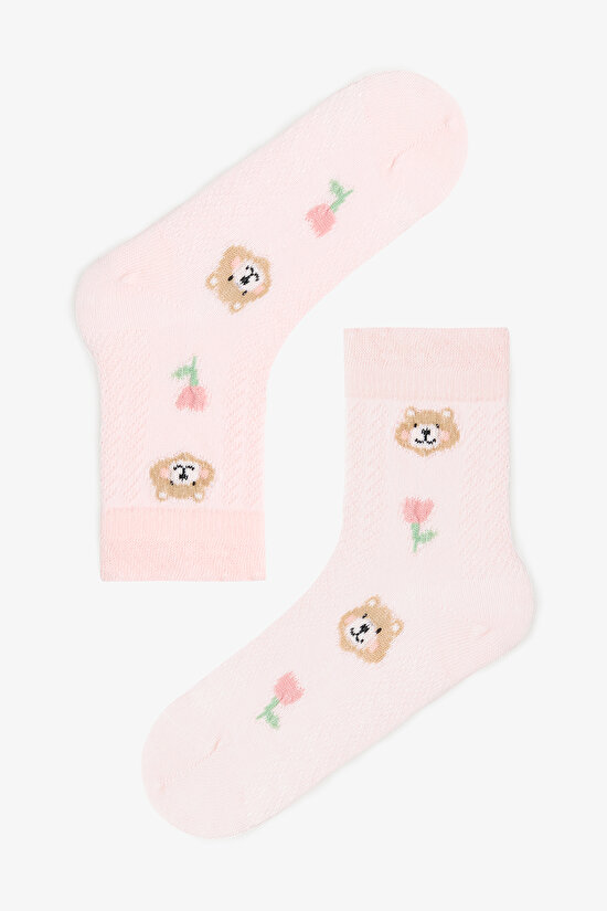 Kız Çocuk Ayı Desenli 2'li Pamuklu Soket Çorap - 3