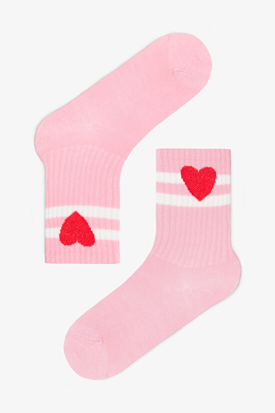 Karışık Renk Kız Çocuk Pinky Love Kalp Desenli 3'lü Soket Çorap - 3