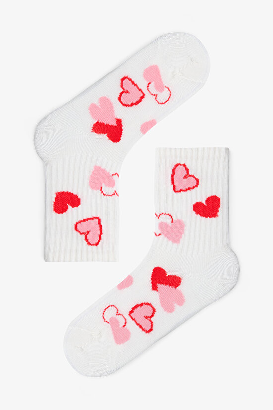 Karışık Renk Kız Çocuk Pinky Love Kalp Desenli 3'lü Soket Çorap - 4