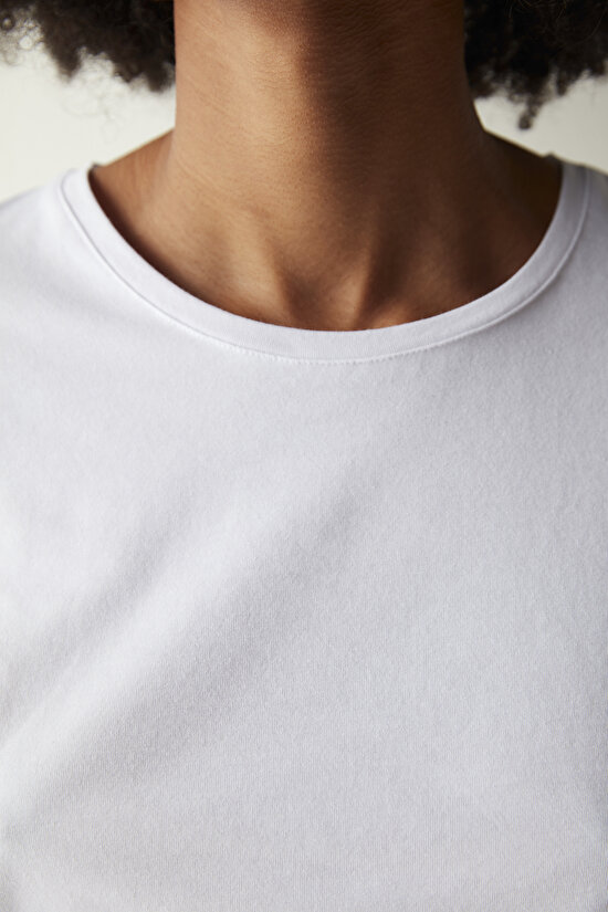 Pamuklu Beyaz Basic Uzun Kol Üst - 5