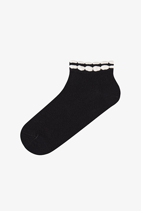 Black White Shiny Contrast Cotton Frilled 3 Pack Liner Socks - 2