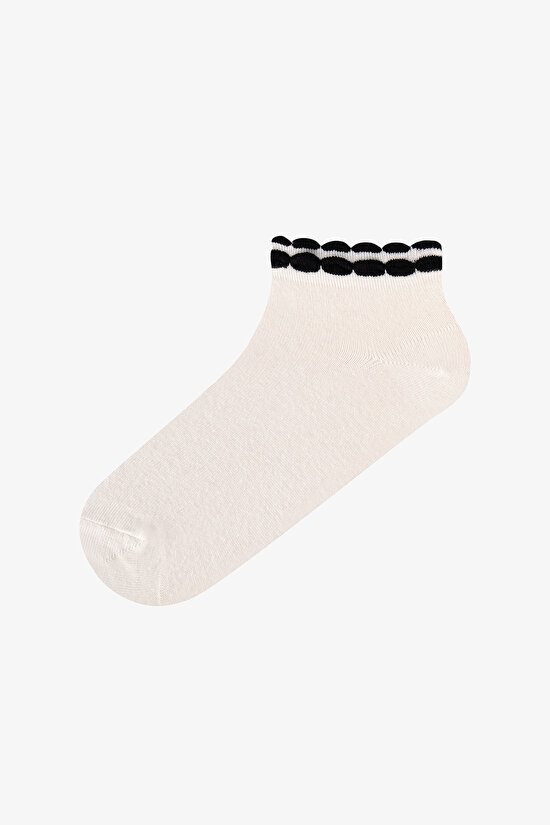 Black White Shiny Contrast Cotton Frilled 3 Pack Liner Socks - 3