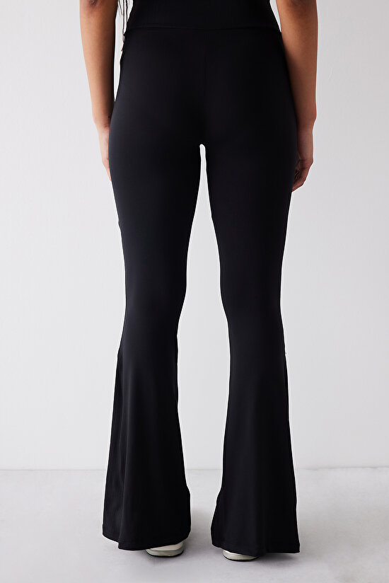 Siyah Çapraz Bel Detaylı Slim Fit Flare İspanyol Paça Pantolon - 5