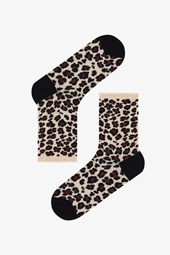 Burgundy Beige Relax Leopard Cotton 3 Pack Ankle Socks - 2