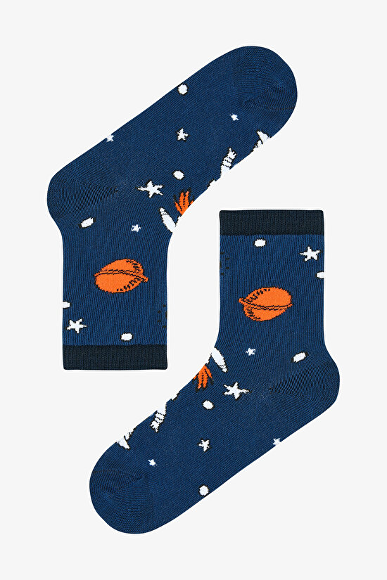 Çok Renkli Erkek Çocuk Astronaut Blues 3lü Soket Çorap - 3
