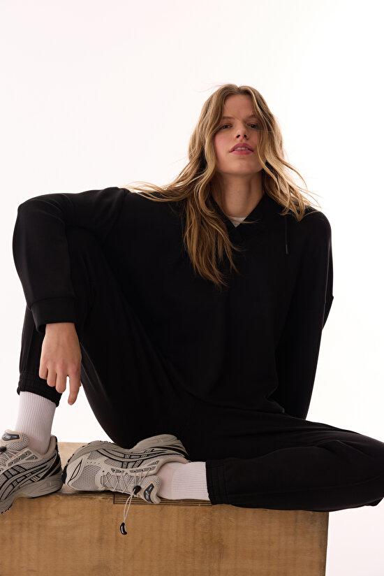 Siyah Silky Touch Yüksek Bel Cepli Jogger - 6