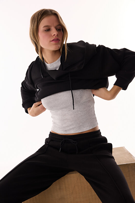 Siyah Silky Touch Yüksek Bel Cepli Jogger - 7
