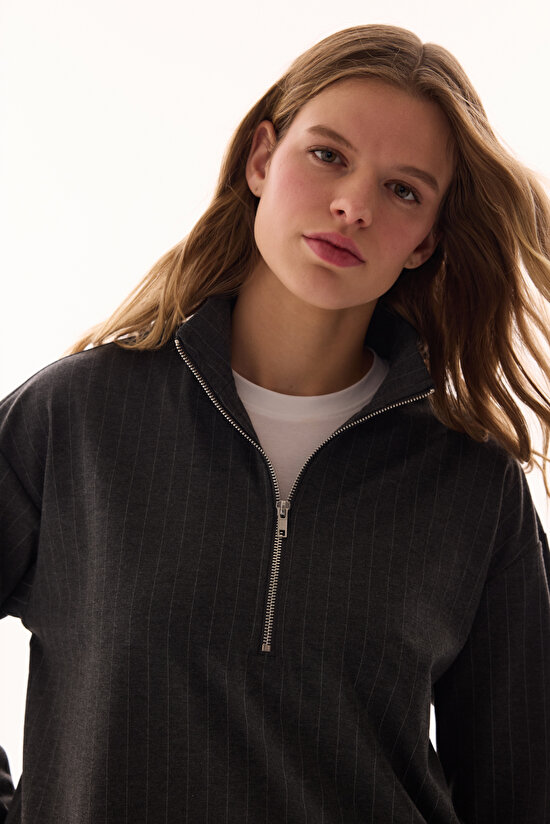 Anthracite Zipped Striped Sweatshirt - 3