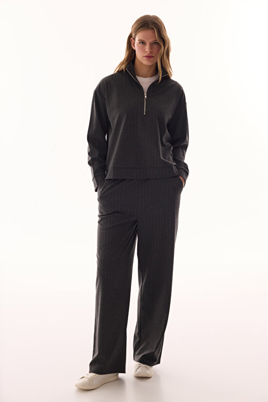 Anthracite Zipped Striped Sweatshirt - 4