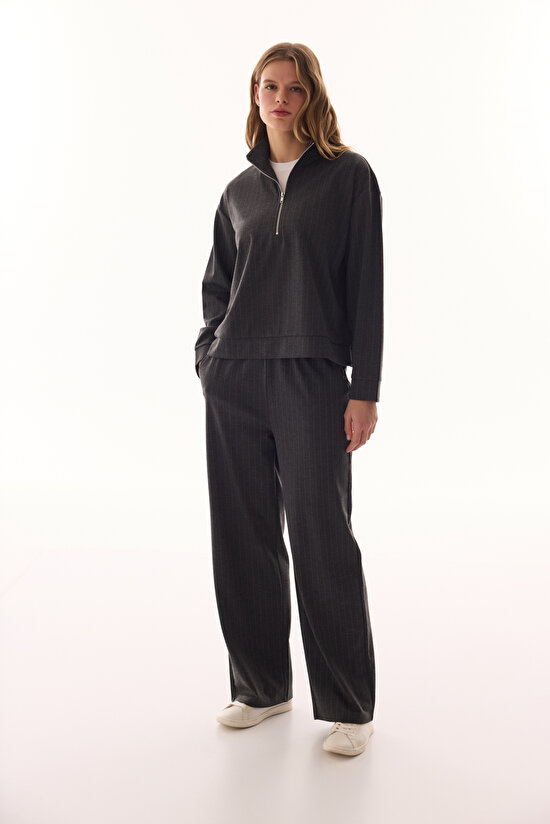 Anthracite Zipped Striped Sweatshirt - 5
