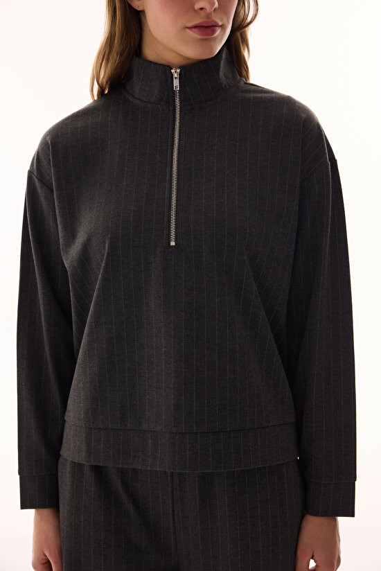 Anthracite Zipped Striped Sweatshirt - 6