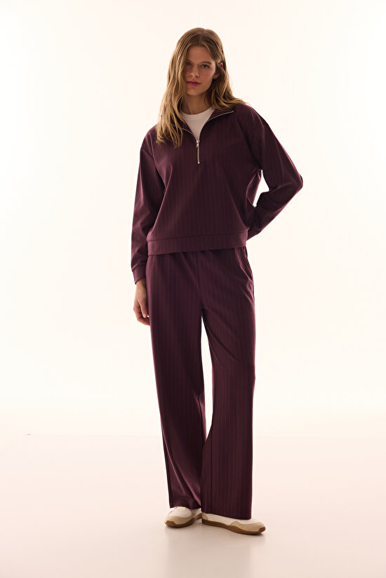 Burgundy Zipped Striped Sweatshirt - 3