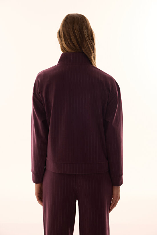 Burgundy Zipped Striped Sweatshirt - 7